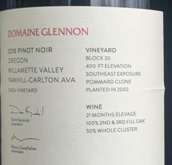 Domaine Glennon Shea Vineyard Pinot Noir 2018 (750ml) (750ml)